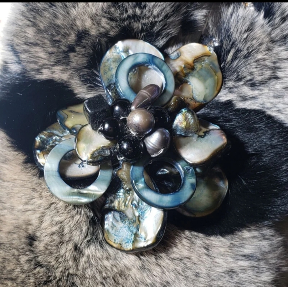Large Black Abalone Brooch, Floral design, Natural Shell, 2" x 1.5", Unique